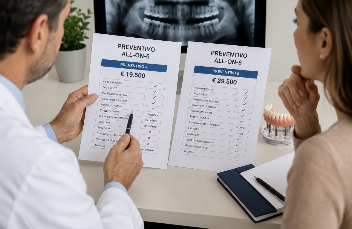 Preventivo All-on-6 nel 2026 confrontato da un paziente