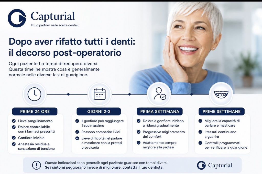 Decorso post-operatorio e sintomi dopo aver rifatto tutti i denti